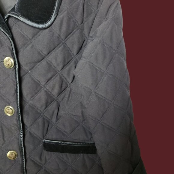 Vintage Billion Quilted Jacket With Velvet Collar Front Blue Navy Womens Size 7 - Picture 7 of 15